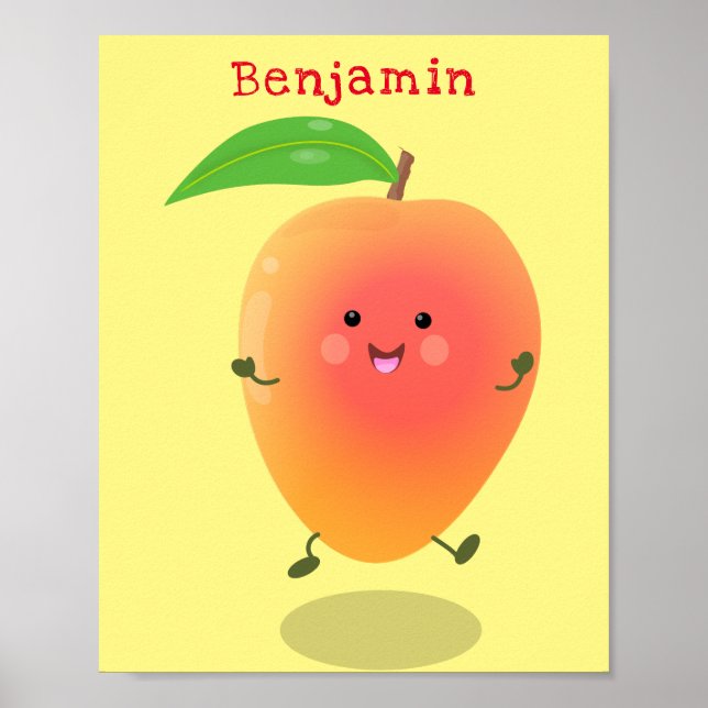 Cute happy mango yellow cartoon illustration poster (Front)