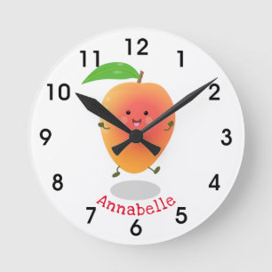 Cute happy mango yellow cartoon illustration round clock