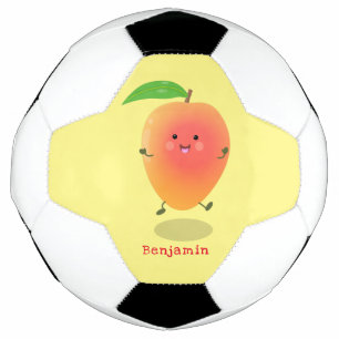 Cute happy mango yellow cartoon illustration soccer ball
