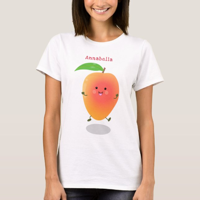 Cute happy mango yellow cartoon illustration T-Shirt (Front)
