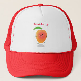 Cute happy mango yellow cartoon illustration trucker hat