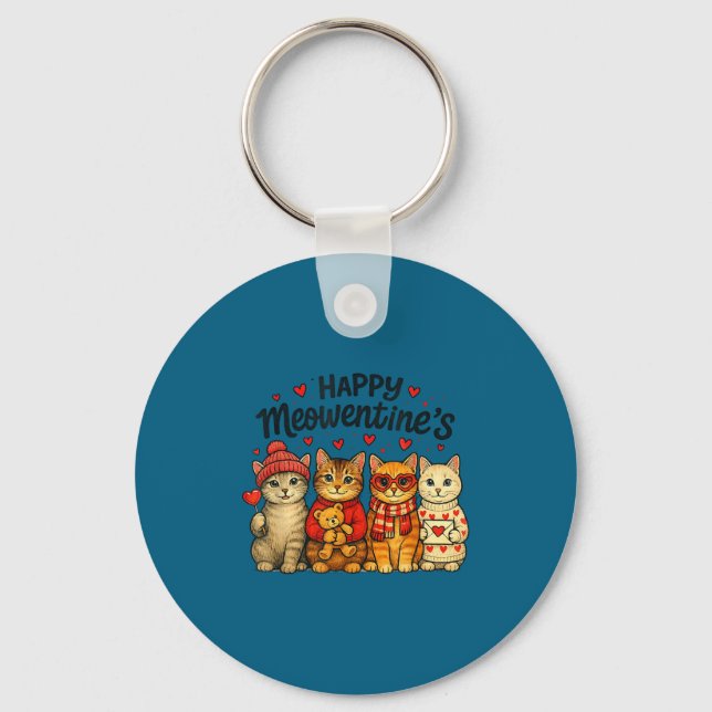 Cute Happy Meowentines Valentine Cats Love Men Wom Key Ring (Front)