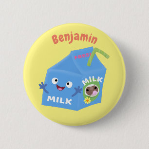 Cute happy milk carton character cartoon 6 cm round badge