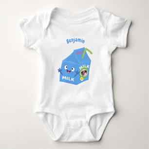 Cute happy milk carton character cartoon baby bodysuit