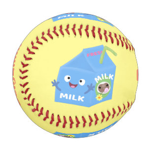 Cute happy milk carton character cartoon baseball