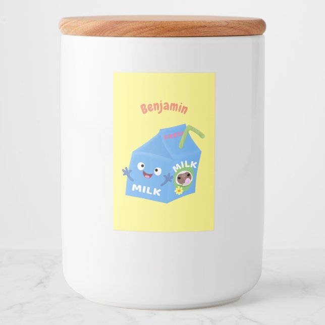 Cute happy milk carton character cartoon food label (Front)