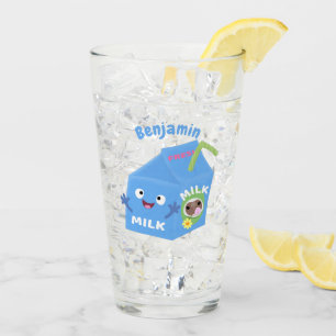 Cute happy milk carton character cartoon glass