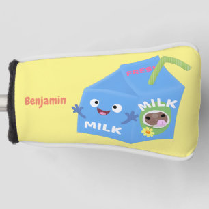 Cute happy milk carton character cartoon golf head cover