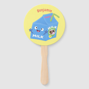 Cute happy milk carton character cartoon hand fan
