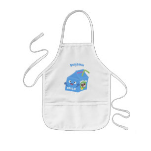 Cute happy milk carton character cartoon kids apron