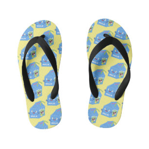 Cute happy milk carton character cartoon kid's jandals