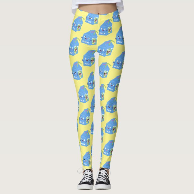 Cute happy milk carton character cartoon leggings (Front)