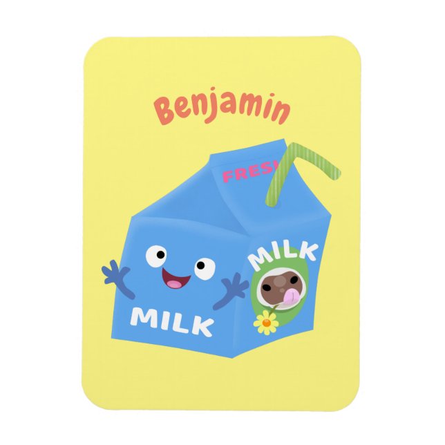 Cute happy milk carton character cartoon magnet (Vertical)