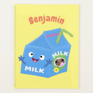 Cute happy milk carton character cartoon planner