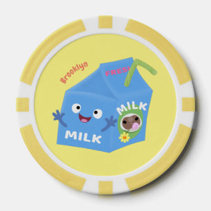 Cute happy milk carton character cartoon poker chips