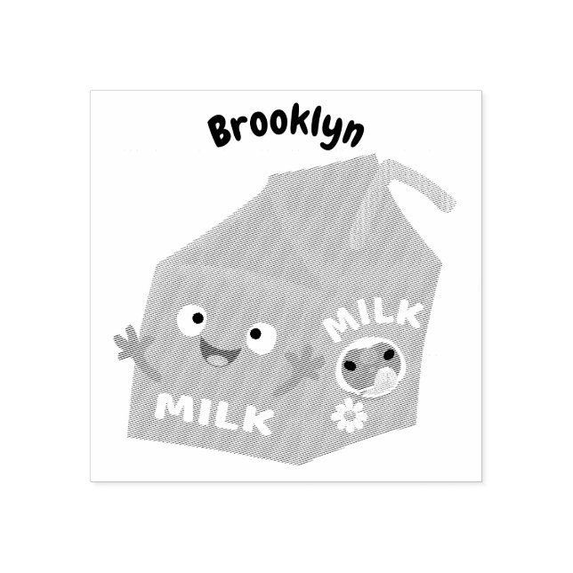 Cute happy milk carton character cartoon rubber st stamp (Imprint)