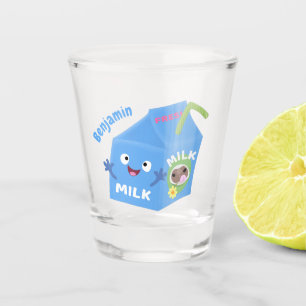 Cute happy milk carton character cartoon shot glass
