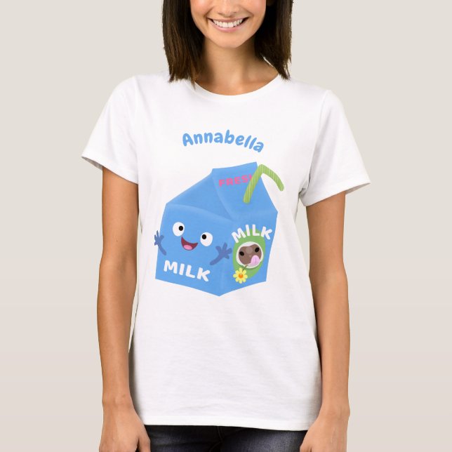 Cute happy milk carton character cartoon T-Shirt (Front)