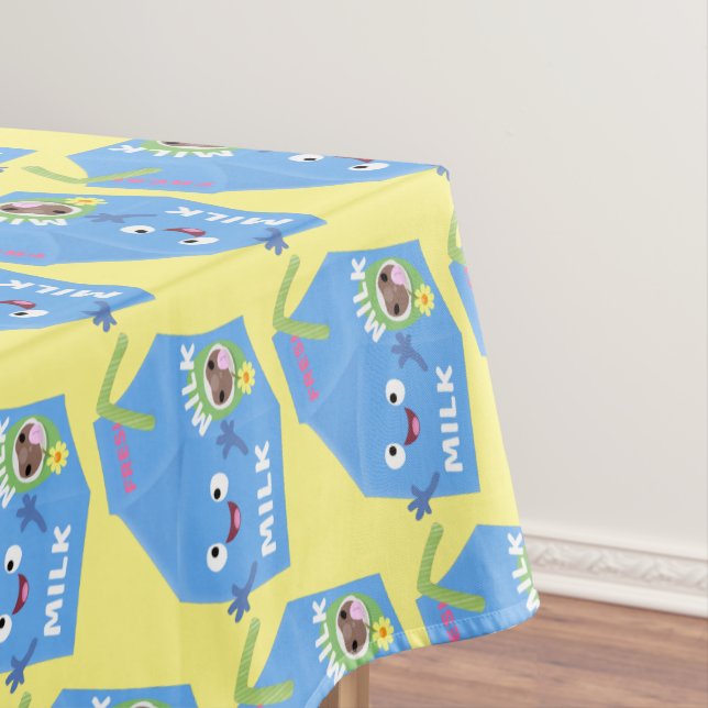 Cute happy milk carton character cartoon tablecloth (In Situ)