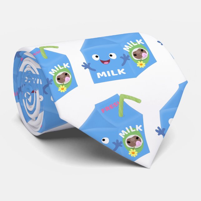 Cute happy milk carton character cartoon tie (Rolled)
