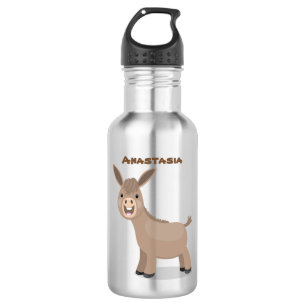 Cute happy miniature donkey cartoon illustration 532 ml water bottle