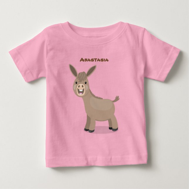 Cute happy miniature donkey cartoon illustration baby T-Shirt (Front)