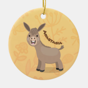 Cute happy miniature donkey cartoon illustration ceramic tree decoration