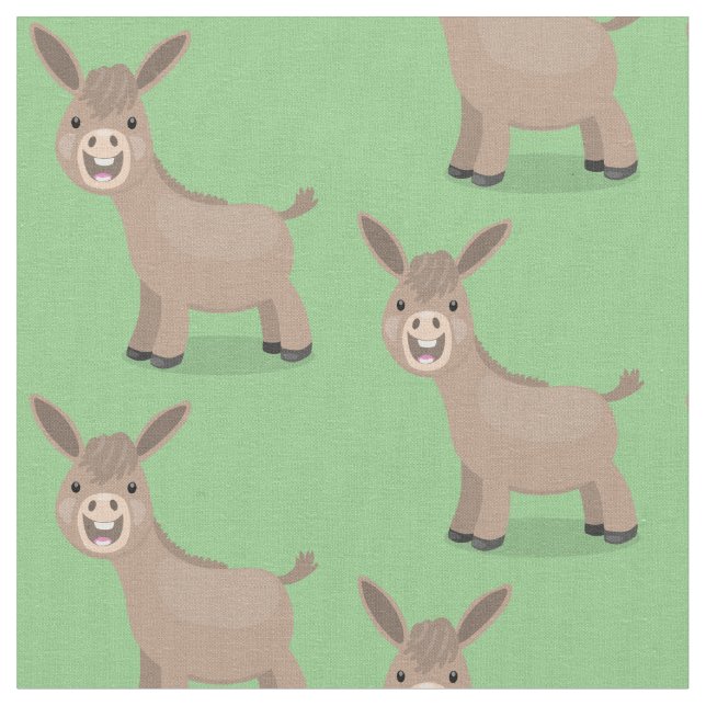 Cute happy miniature donkey cartoon illustration fabric (Close Up)