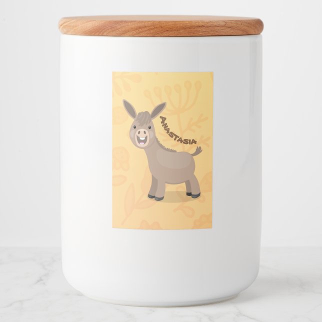 Cute happy miniature donkey cartoon illustration food label (Front)