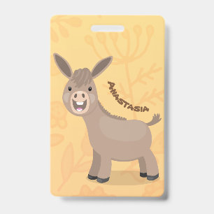 Cute happy miniature donkey cartoon illustration ID badge