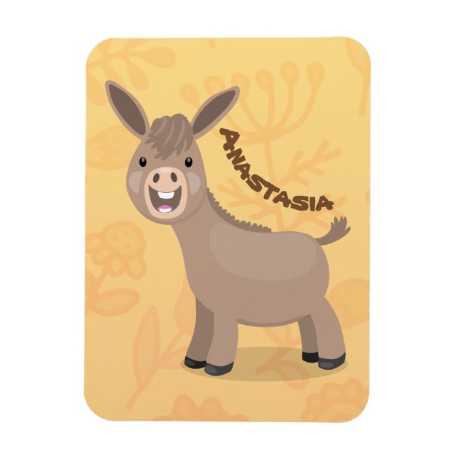 Cute happy miniature donkey cartoon illustration magnet (Vertical)