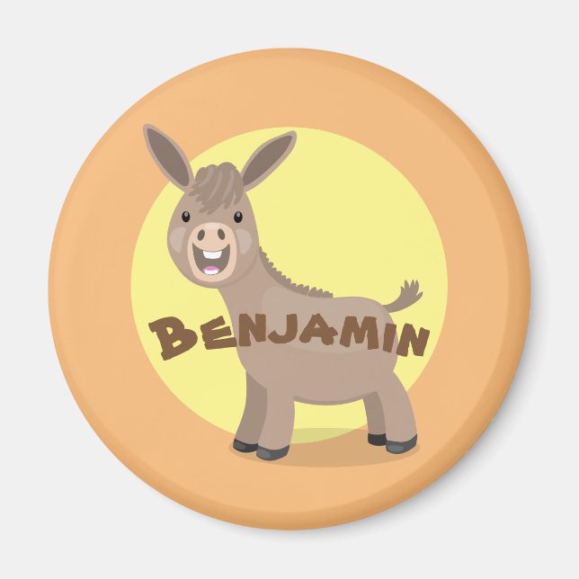 Cute happy miniature donkey cartoon illustration magnet (Front)