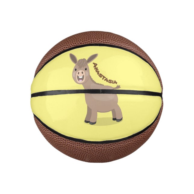 Cute happy miniature donkey cartoon illustration mini basketball (Front)