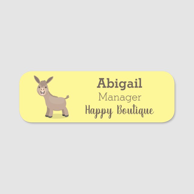 Cute happy miniature donkey cartoon illustration  name tag (Front)