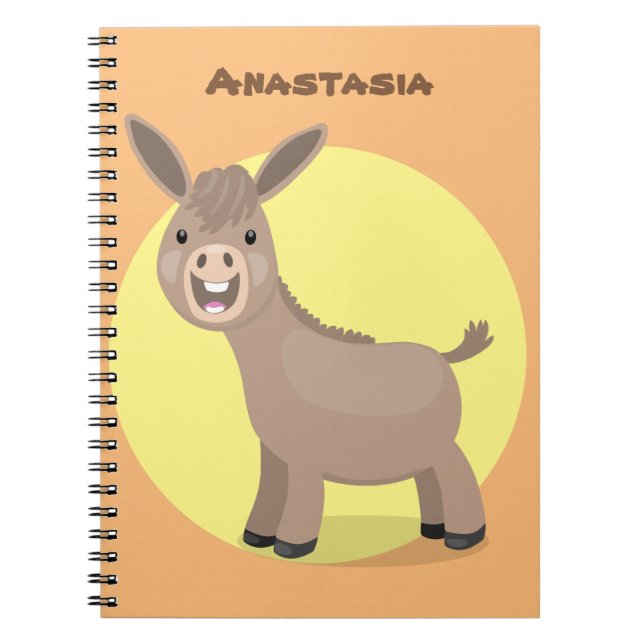 Cute happy miniature donkey cartoon illustration notebook (Front)