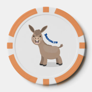 Cute happy miniature donkey cartoon illustration poker chips