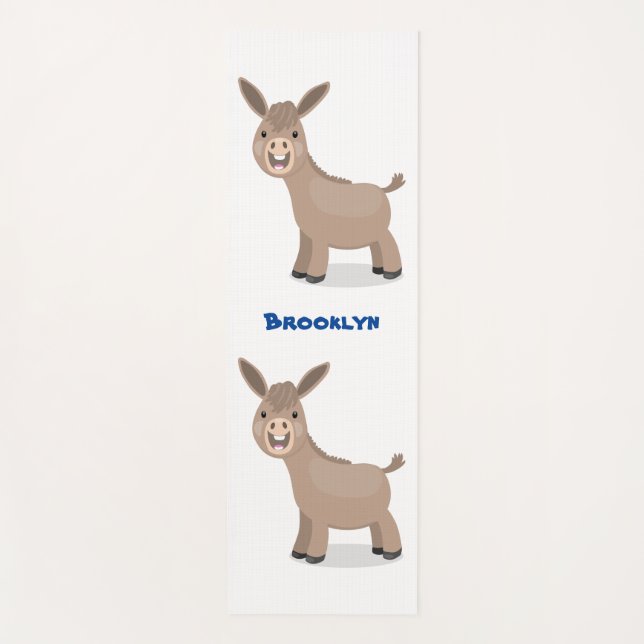 Cute happy miniature donkey cartoon illustration yoga mat (Front)