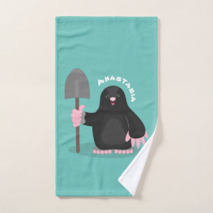 Cute happy mole cartoon illustration bath towel set