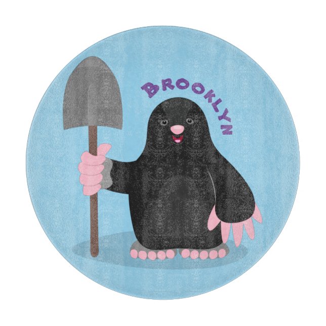 Cute happy mole cartoon illustration cutting board (Front)