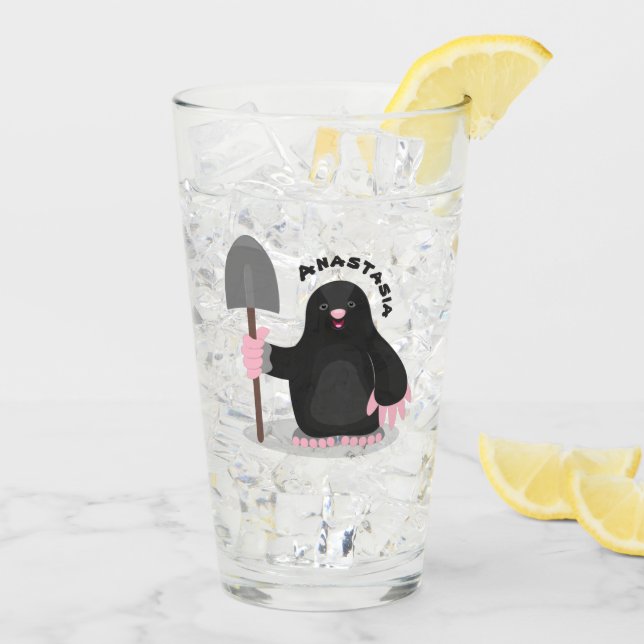 Cute happy mole cartoon illustration glass (Back Ice)