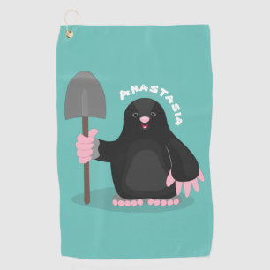 Cute happy mole cartoon illustration  golf towel