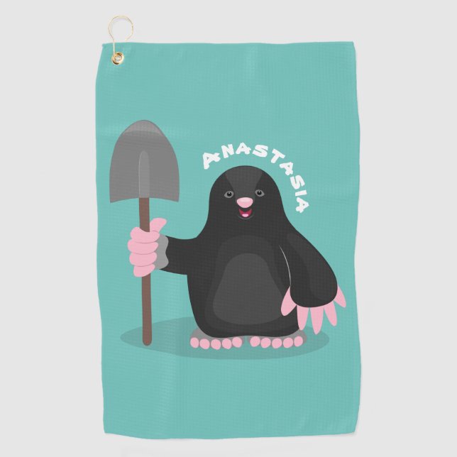 Cute happy mole cartoon illustration  golf towel (Front)