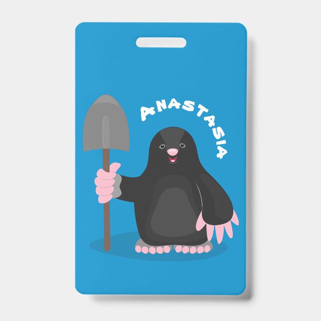 Cute happy mole cartoon illustration ID badge (Front)