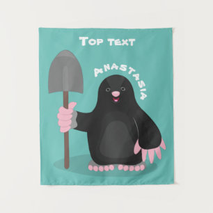 Cute happy mole cartoon illustration tapestry