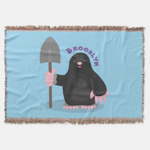 Cute happy mole cartoon illustration throw blanket