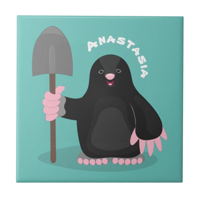 Cute happy mole cartoon illustration tile (Front)