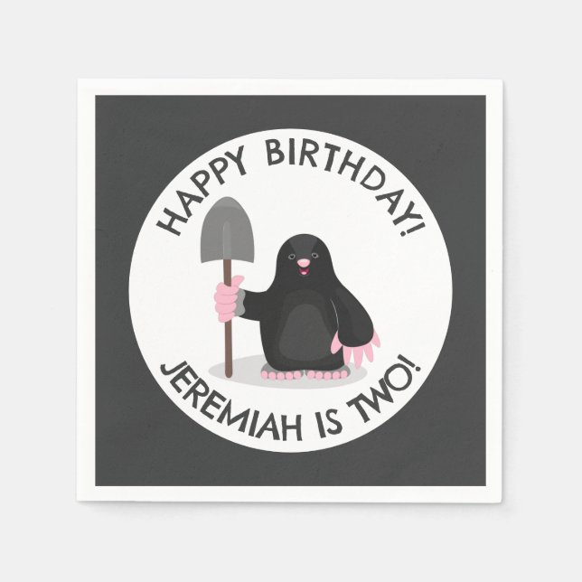 Cute happy mole personalised cartoon birthday napkin (Front)