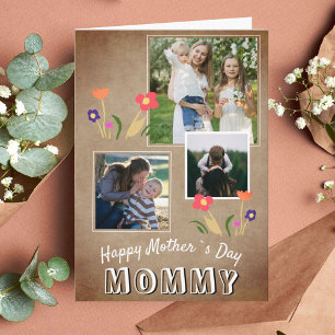Cute Happy Mother`s Day Flowers 3 Photo Card
