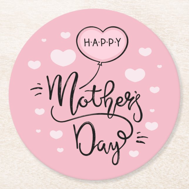 Cute Happy Mother's Day Calligraphy | Coaster (Front)