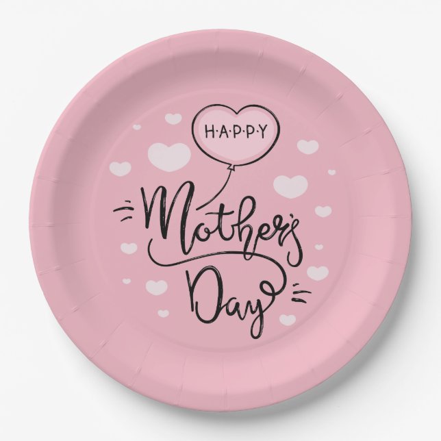 Cute Happy Mother's Day Calligraphy | Paper Plate (Front)